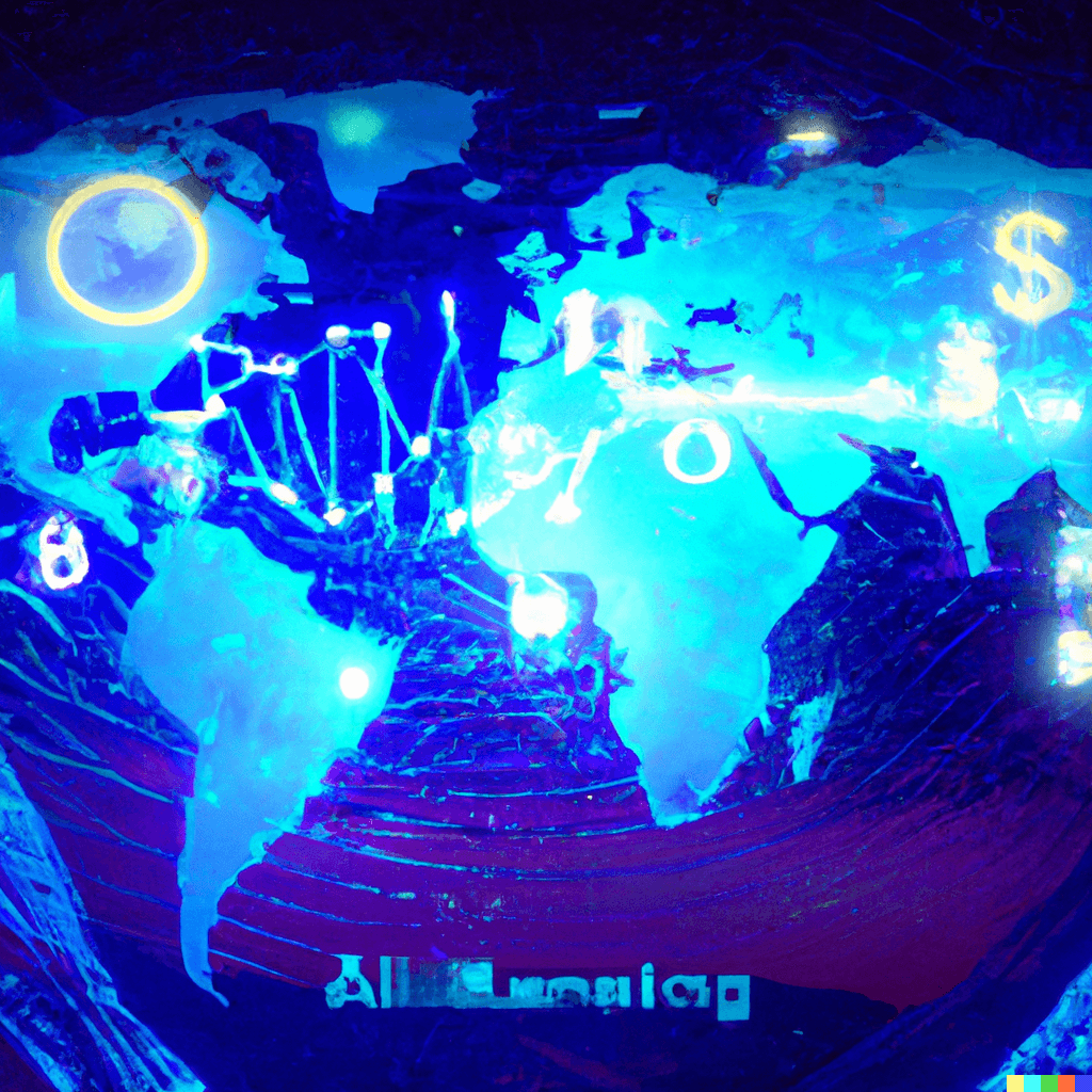 A futuristic digital landscape depicting AI algorithms, SEO graphs, marketing strategies, and tools, all intertwined in a harmonious dance of technology and innovation. The image captures the essence of modern digital marketing, with abstract representations of concepts from the blog post.