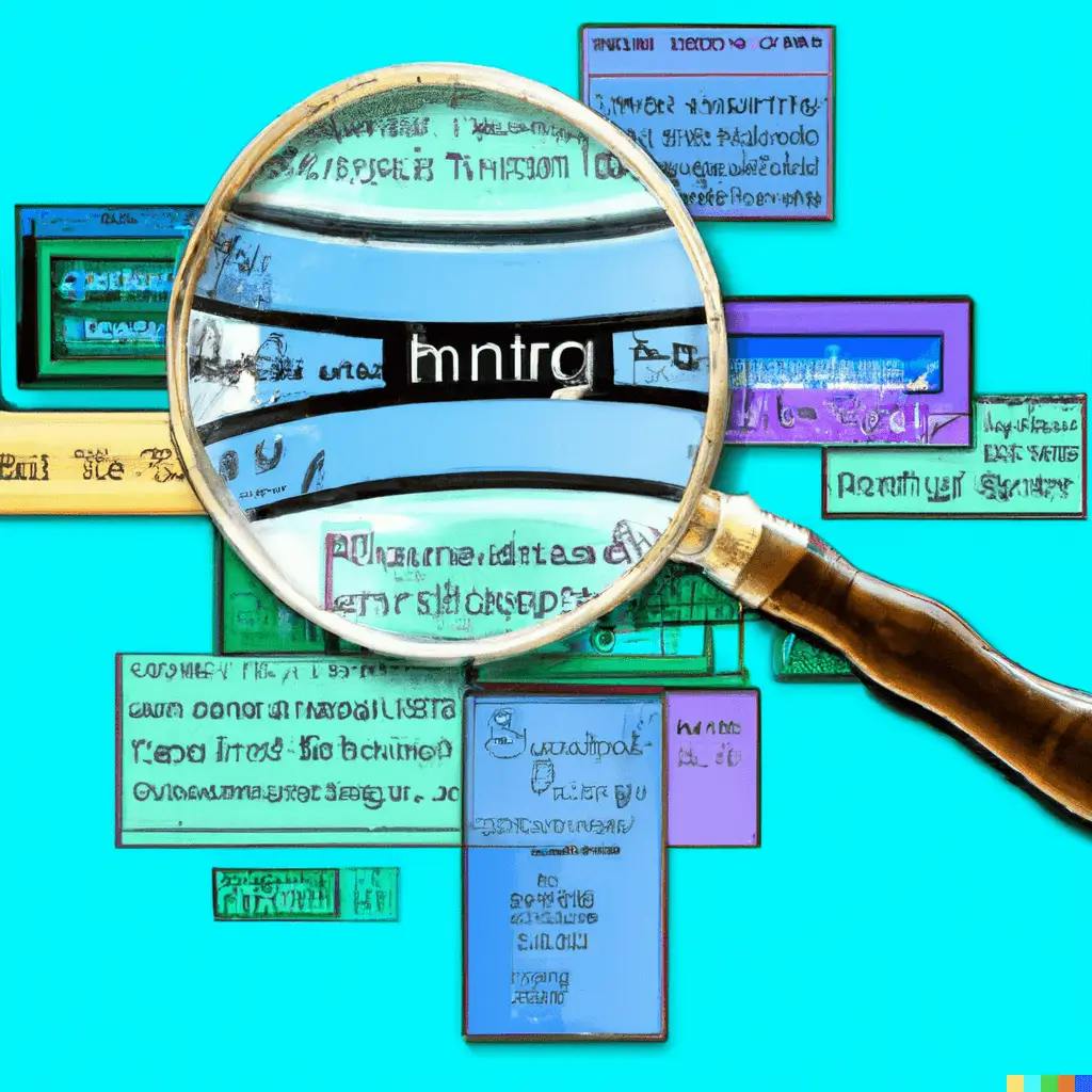 A magnifying glass hovering over a webpage that's divided into sections using H2 tags. The magnifying glass symbolizes the search engine optimization advantage gained by structuring content with H2 tags. The webpage is neatly organized into sections, highlighting the enhanced readability and user experience. This abstract representation encapsulates the blog post's main theme of leveraging H2 tags for improved SEO performance and user navigation.
