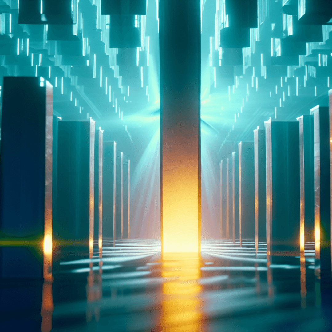 A wide-ranging view of multiple pillars standing tall in a vast digital landscape. The tallest pillar, glowing brightly, represents structured pillar data. Other pillars, varying in height, symbolize subtopics connected by beams of light. The imagery reflects the blog's key concepts of SERP dominance, structured data, and content optimization.