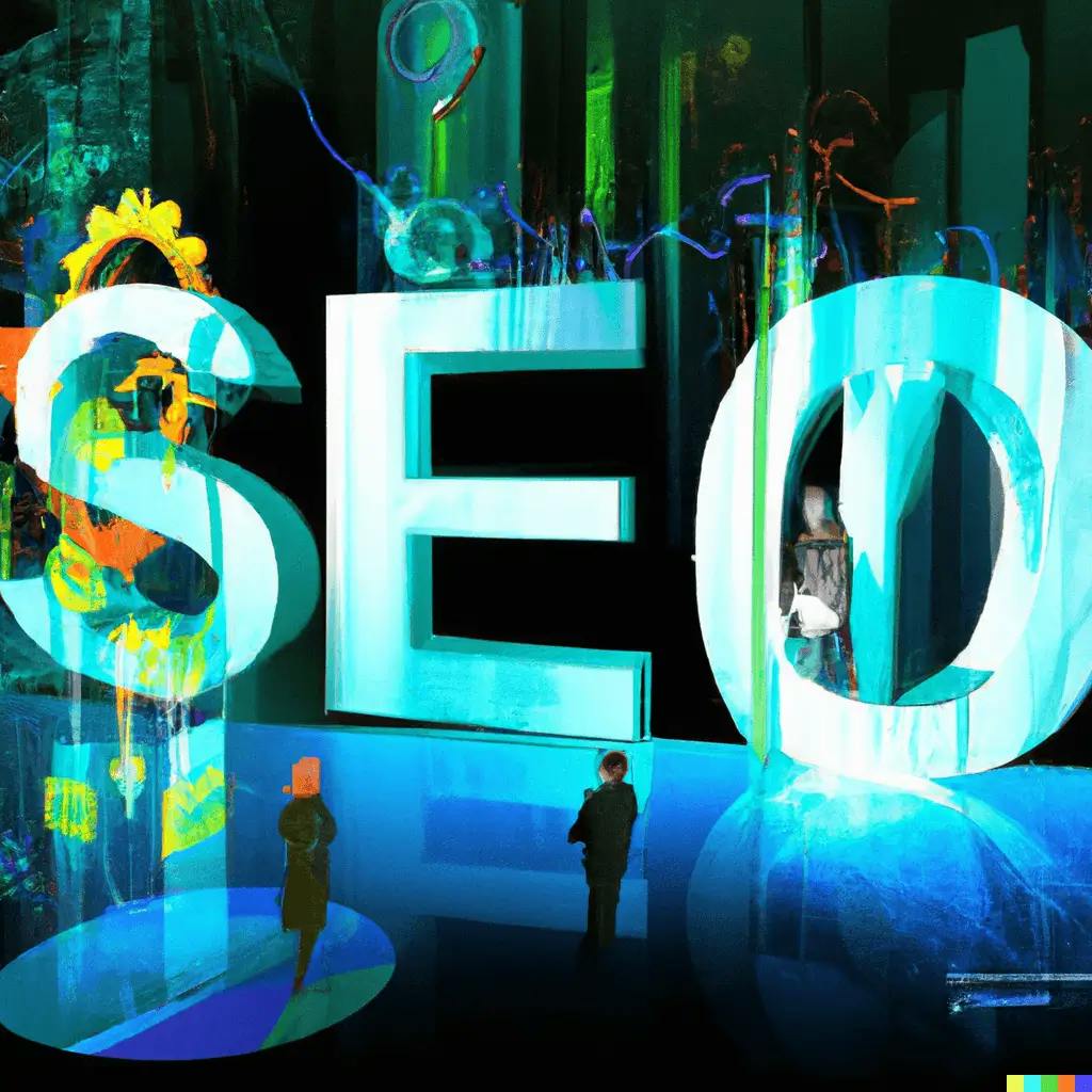 A digitally-rendered artwork, heavily influenced by futuristic themes, where SEO principles take form as neon-lit holographic projections. These symbols intersperse around a diverse group of people, collectively engaged in a journey of enlightenment and knowledge acquisition about site descriptions. They explore and interact with luminous elements that symbolize different aspects of SEO and blogging.